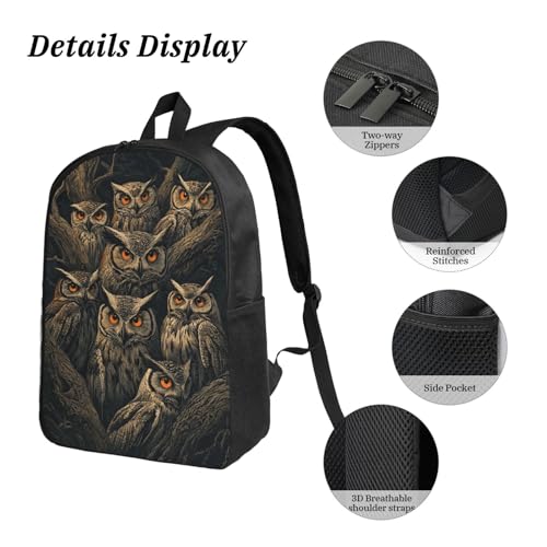 Vintage gothic Owl Backpacks 3 Pcs Lightweight Casual Backpack with Fun Graphic Cartoon Print for Camping Touring4