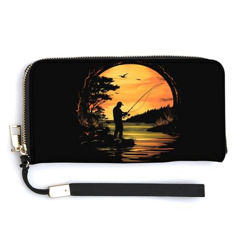 Fish Fishing Lover Clutch Wallet Wristlet Long Handbag PU Leather with Card Slots Cash Coin Pocket for Women Men