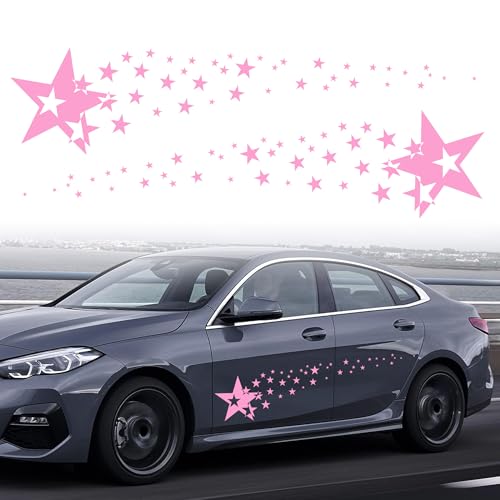 Image of TOMALL 1 Pair 62.6'' Stars Graphics Vinyl Decals for Car Body Door Sides Universal Waterproof Stars Stickers Decoration for Vehicles SUV Truck Off-Road Home Wall (Pink)