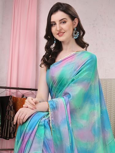 Image of MIRCHI FASHION Saree for Woman Chiffon Colorblock with Foil Work | Shimmer Festive Women's Sari for Wedding Functions and Ceremonies