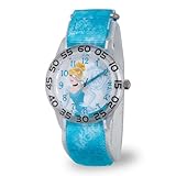 Disney Princess Watch for Girls Age 4–7 Featuring Magical Wand and Pose Dial – Whimsical Gift for Little Fans of Sparkle, Fantasy, and Royal Fashion – Silver Bezel, Aqua Nylon Strapwith Velcro Closure