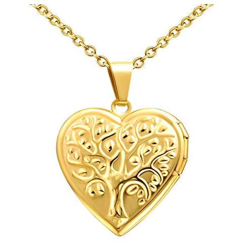 MicLee-Colgantes Foto Guardapelo para Mujer Chica Colgante Corazon Forma en Árbol de la Vida con Cadena de Acero Inoxidable Idea Regalo del Día de la Madre Cover