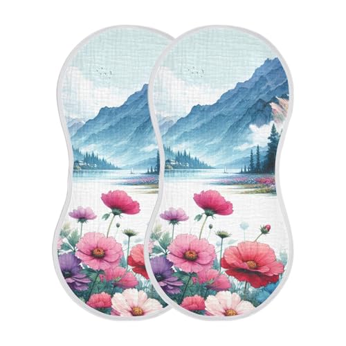 Muslin Burp Cloth for Baby 1PC Floral Lakes & Mountains Landscape Super Absorbent Burping Cloths, Bibs for Newborn Boys Girls2