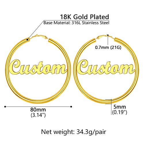 Image of Stainless Steel Chunky Hoop Earrings For Women, Minimalist and Chic, Black /Gold Plated, Round Hoops Earrings Hypoallergenic, Size: 30mm /40mm /60mm /80mm, Come with Box