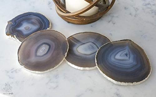 Krishna Mehta Agate Coaster Cup Natural 3.5 -4.5 Inches - Set of 4 with Feet (Grey)