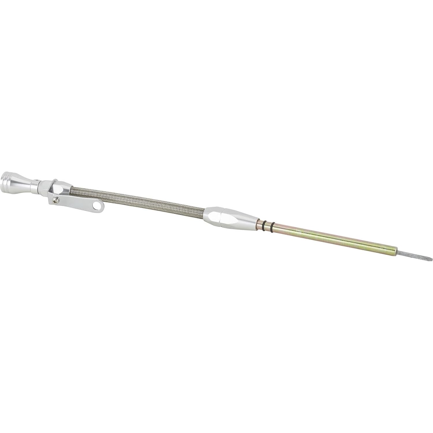 Speedway Motors Flexible Braided Engine Oil Dipstick for Small Block Chevy, Passenger Side Fit, Polished Stainless Hose with Billet Handle, 18.75 Inch Overall Length