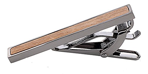 D&L Menswear Black Rhodium Plated Wood Inlay Tie Clip & Round Cufflinks With Black Gift Box #TOP2