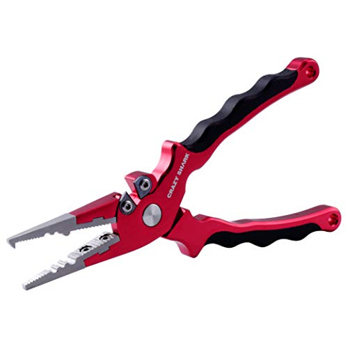 Crazy Shark Professional Saltwater/Fresh Water Aluminum Fishing Pliers Tungsten Carbide Cutters (Red) #TOP1