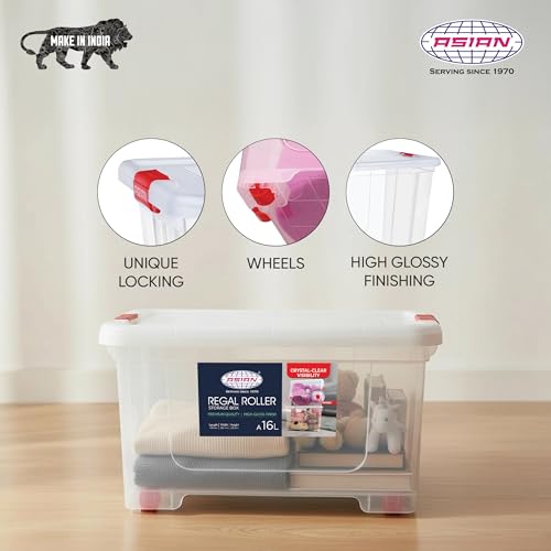 Image of Asian Plastowares - Regal Roller | 16 Ltr - Storage Box | Stackable Organizer for Clothes, Toys, Kitchen, Makeup & More | BPA-Free, Space-Saving Design | Multipurpose Boxes | Transparent