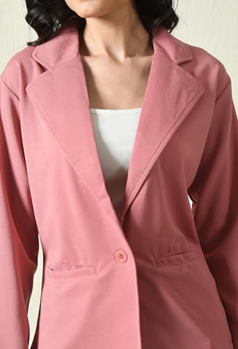 Image of Women's Lyocell Casual Solid Full Sleeve Collared Top and Pant Set with Blazer | Western Set for Women