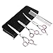 GEMEK Pet Cat Dog Grooming Scissors Set 4 Pieces Stainless Steel Professional Pet Trimmer Kit - 7.5 inch Straight Cutting Scissors, Thinning Shears, Curved Scissors, Grooming Combs