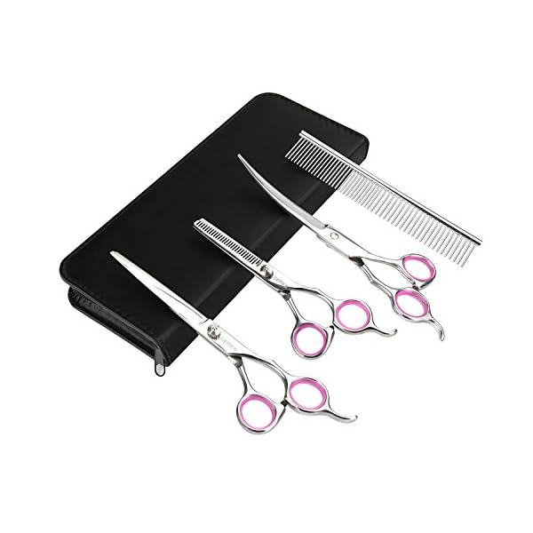 GEMEK Pet Grooming Scissors Set 4 Pieces Stainless Steel Pet Trimmer Kit Used for Dog Cat and More Pets – with 7.5-inch Cutting Scissors, Thinning Shear, Curved Scissors, Grooming Comb (Standard) GEMEK Pet Grooming Scissors Set 4 Pieces Stainless Steel Pet Trimmer Kit Used for Dog Cat and More Pets – with 7.5-inch Cutting Scissors, Thinning Shear, Curved Scissors, Grooming Comb (Standard)