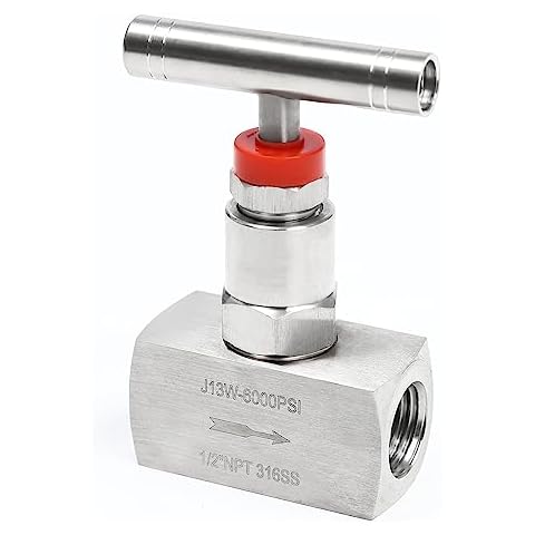 Stainless Steel 316 Straight Needle Valve, 2 Port Heavy Duty Industrial Hydraulic Flow Control Valve,1/2" NPT Female Connection, up to 6000PSI, for Piping Needs (1/2" NPT) Cover