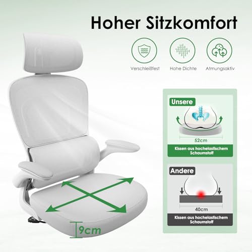 Farini Schreibtischstuhl Bürostuhl Ergonomisch mit mit Verstellbarer Kopfstütze, Office Chair Chefsessel mit Armlehne, Gaming Stuhl mit Rollen