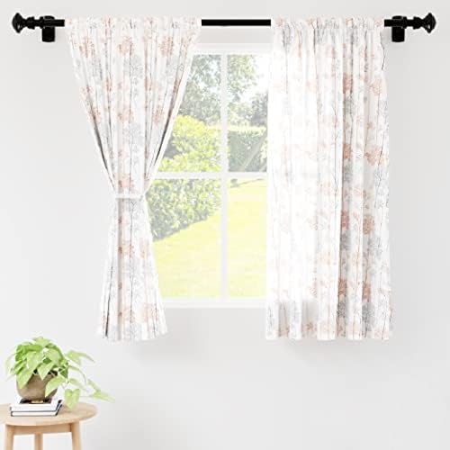 Encasa Homes Semi-Sheer Rod Pocket Printed Polyester Curtains with Tie Back, Living Room, Bedroom Curtains for Window, 4.5 ft Yellow Trellis Print, 2 Panels