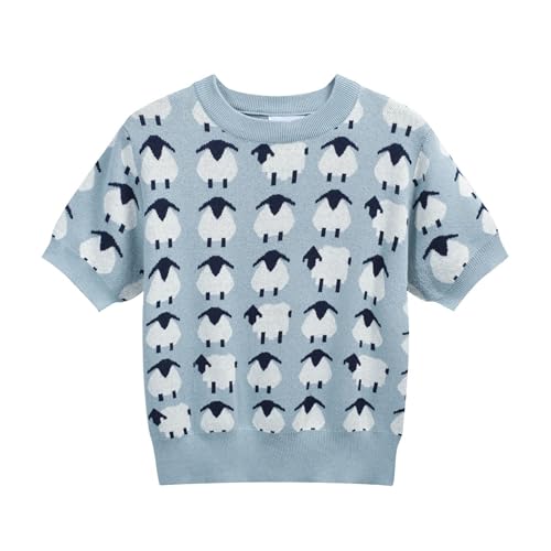 T-shirt bleu clair femme en maille jacquard premium signée OXKNIT