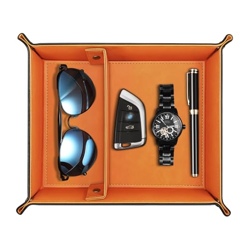 SITHON - SITHON Taschenleerer, Tablett Organizer Ablage Aufbewahrungsbox Abnehmbare 2 Fächer Kunstleder Ablageschale für Handy Schmuck Schlüssel Kleingeld Geldbörse und Büroausstattung, (Schwarz/Orange) - -15%