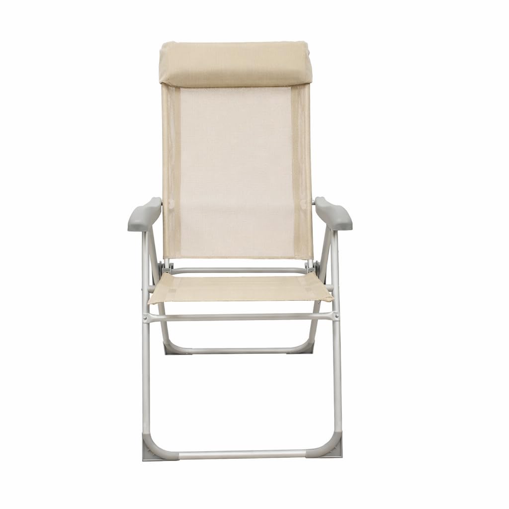 Sedia Sdraio Pieghevole Relax in Alluminio Ø22/19 mm – Multiposizione con Poggiatesta, Telo in Textilene Traspirante, Braccioli in ABS – Esterno e Giardino