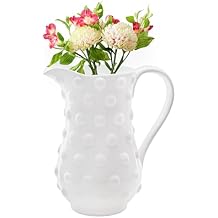 AuldHome Design White Hobnail Ceramic Pitcher Large, Vintage Retro Style