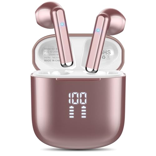 OYIB Wireless Earbuds, Mini Bluetooth 5.3 Headphones HiFi Stereo, Wireless Earphones with ENC Noise Cancelling Mic, Touch Control, Type-C Charging, in Ear Wireless Headphones Rose Gold