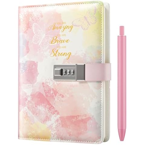 Nollh Diary with Lock for Girls and Women - 5.7 x 8.5 Inch Journal with Lock with Pen and Stickers, Birthday Gifts for 8-12 14 16 Year Old Girls, Gifts for Women Cover