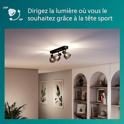 Spot 3 têtes Philips Sleet plafonnier E14 noir orientable IP20