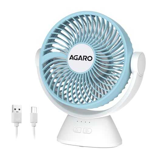 Image of AGARO Delight Rechargeable Mini Desk Fan, Portable, Type-C Charging, 3 Speed Modes, 360 Adjustable Tilt, LED Night Light, Up to 9 Hours Runtime, Quiet Table Fan, Home and Office