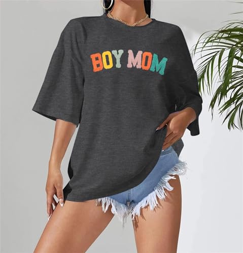 Oversized Mama Tshirt Women Boy Mom Shirt Mom Lift T-Shirt Gift for Mom Glitter Patch Shirt Causal Crew Neck Tops4