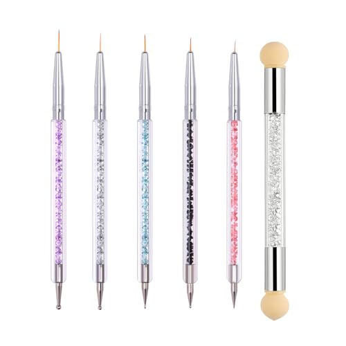Jaimela Kit de 6 Pinceles Para Uñas, Double Head Pinceles Nail Art Nail Dotting Manicure Tools, Desenho Fino das Uñas, Manicura Semipermanentes Pinceles, Cepillo Esponja de Uñas
