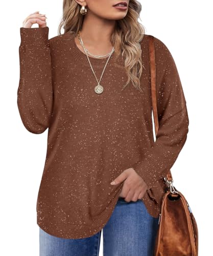 RITERA Plus Size Tops for Women Long Sleeve Sparkly Sweaters Knit Pullovers Crewneck Jumper Tops Tunic Shirts XL-5XL