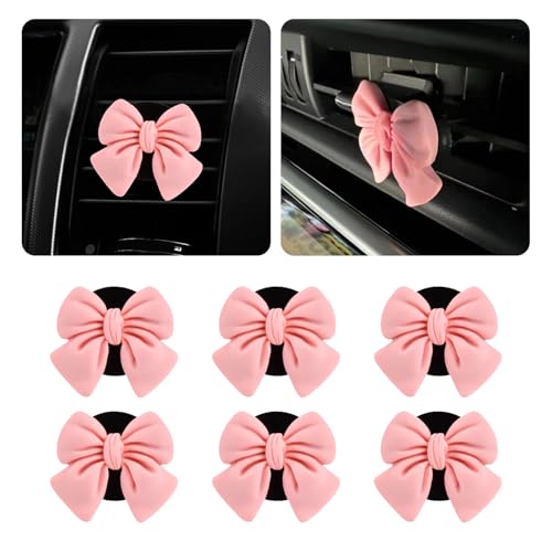 Image of 6PCS Pink Bow Car Air Freshener Vent Clips, Aesthetic Girly Car Decor Accessories, Cute Vent Diffusers for Women and Girls, Coquette Style Auto Interior Decoration