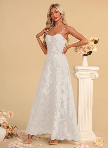 Image of Women's Elegant Wedding Guest Dress Spaghetti Straps Slim Fit Floral Sleeveless Formal Dress Maxi Evening Party