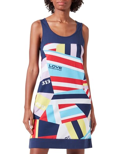 Regular Fit Tank Top Dress Allover Love Moschino Sails Principale, with inserts in solid color main fabric on bottom and toppart.