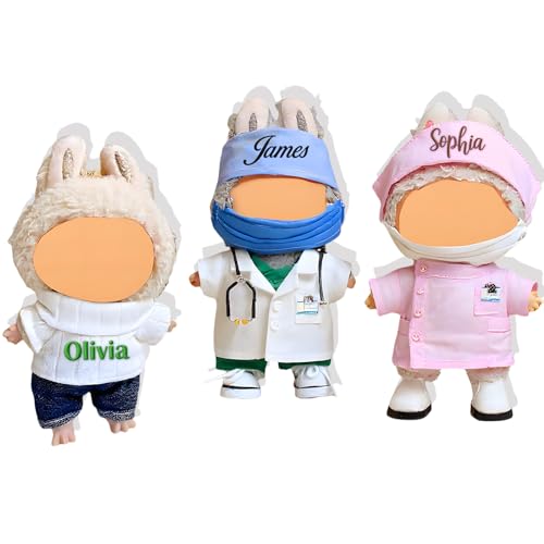 UIDMEN Personalized 17cm Doll Clothes(NO Doll), Handmade Doctor/Nurse Doll Outfit, Cute Dolls Outfit Accessories, Custom Embroidery Name, Boys and Girls Stylish Adorable Dolls Clothes