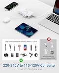 BESTEK 250W Convertisseur de puissance International Step Down Tension 220V à 110V Convertisseur de voyage avec 3 AC Sorties 4 USB Adaptateur de prise US/UA/UE/UK/Inde/Afrique du Sud (Blanc)