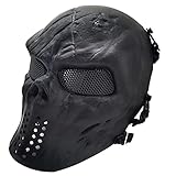 Fanjin Tactical Mask Skull Full Face Masks, Airsoft Mask, for Halloween Cosplay Party CS Survival Games Shooting (Black)
