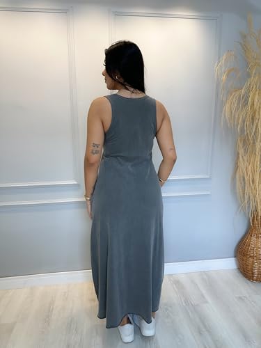 Vestido Regata longo Estonado com bolso (BR, Alfa, M, Regular, Regular, Chumbo Estone)