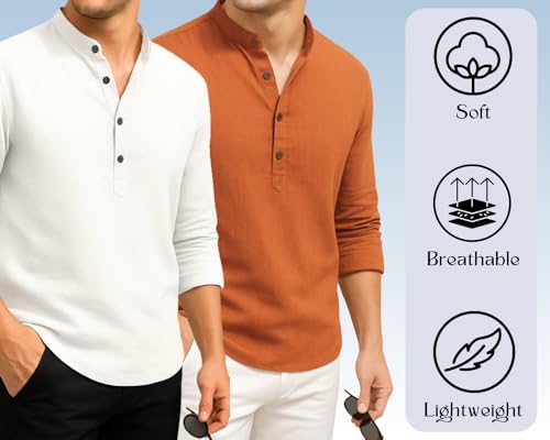 Image of DEEMOON Combo of Men's Cotton Blend Solid Regular Fit Full Sleeve Short Kurta | Men's Trendy Short Kurta Pack of 2 (Available in Plus Size & Combo Packs)