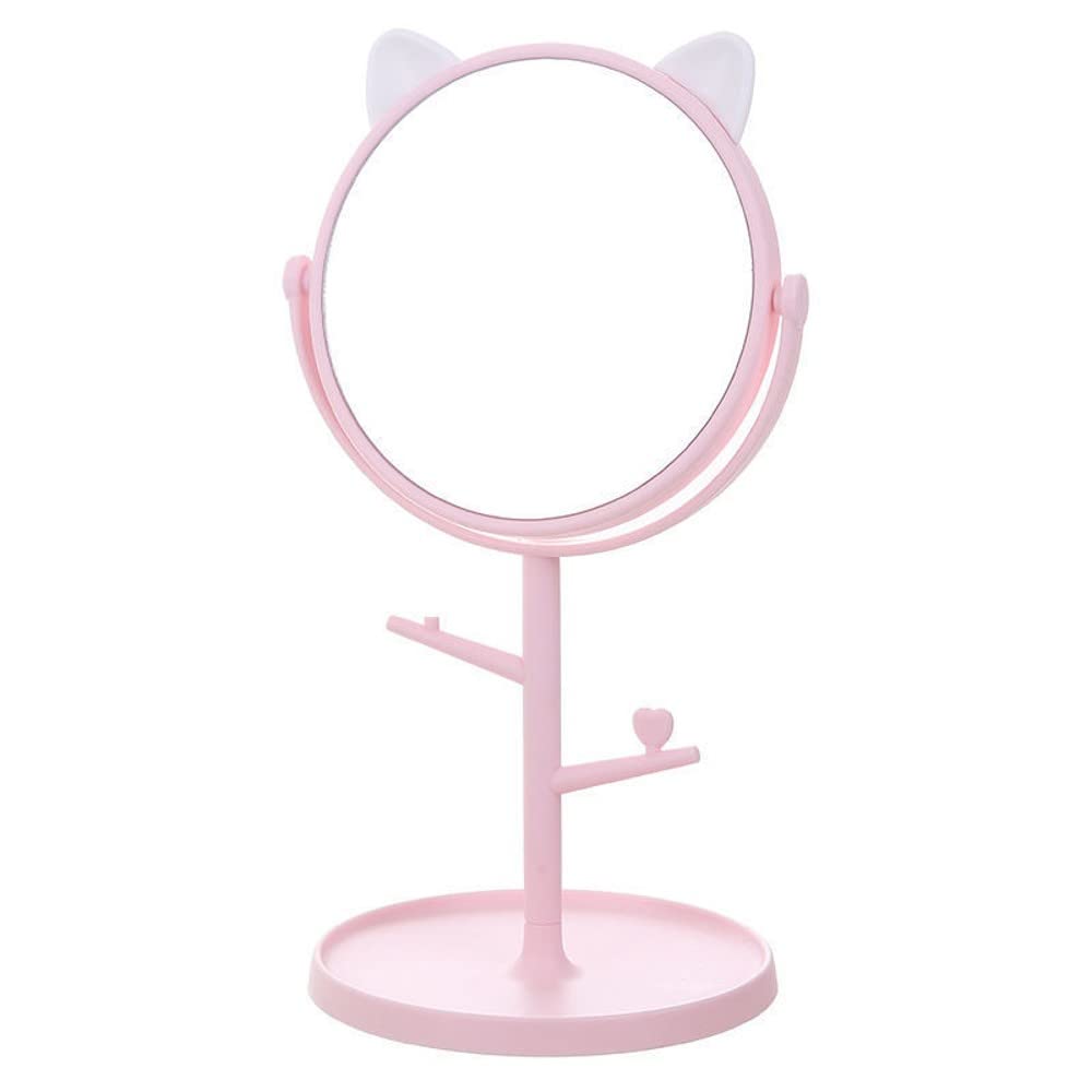 Mockery Cute Cat Ear Pink Bow Vanity Round Mirror With Plastic Stand - Rotatable Makeup Mirror With Cat Ears-Shaped Decor, Standing Desktop One-Way, Desk Mirror (Bubblegum Pink)-image-46