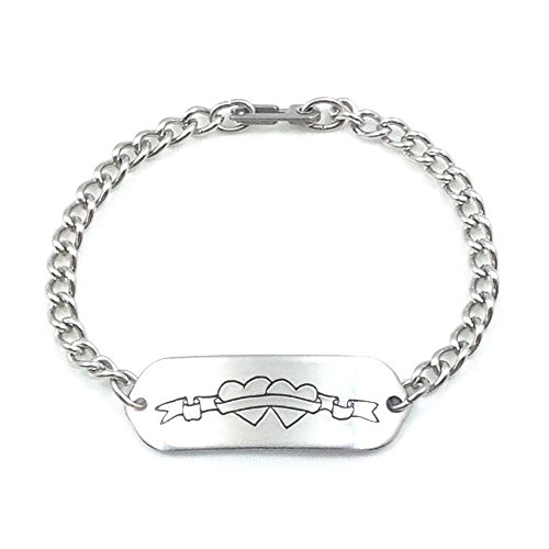 MakeMeThis Hearts ID Bracelet IDB-09SH - with Sister Hook Clasp - Stainless Steel - Personalized Engraving - Customized Bracelet Length - Child, Youth or Adult