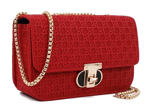 PORT&LOTUS Red Purses for Women Mini Shoulder Bag for Women Trendy Small Woven Designer Purse PU...