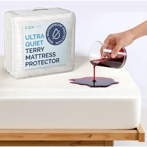 Waterproof Mattress Protector Queen Size – Premium Fitted Terry Cover – Noiseless, Soft, Cooling & Breathable – Secure Fit up to 16” Deep Pockets – Durable, Machine Washable and Wrinkle-Free – White