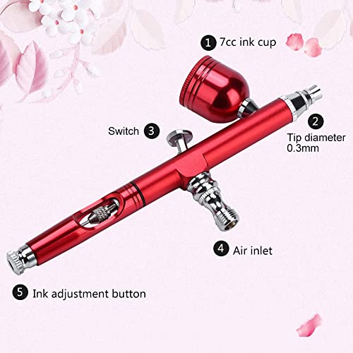 Image of Zerone Airbrush Cake Decorating System, Gravity Feed Airbrush Gun Makeup Spary Gun with Dropper and Wrench 0.3mm Needle Air Brush for Nail Temporary Tattoo (Red)