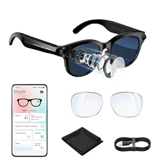 Occhiali intelligenti con IA, con telecamera HD, assistente di chat AI ChatGPT integrato, traduzione in tempo reale/audio a orecchio aperto/registrazione video/chiamate Bluetooth/riproduzione musicale