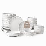 FOBENTA 32-Piece Luxury Dinnerware Set,Complete Plates and Bowls Set for 8,Upscale Ceramic Dish Set for Hosting, Holidays & Family Gatherings–Microwave & Dishwasher Safe