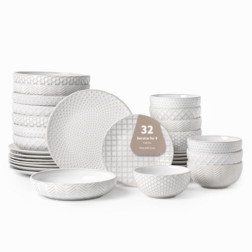 Fobenta 32-Piece Luxury Dinnerware Set,Complete Plates And Bowls Set For 8