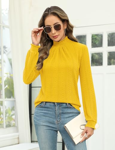 Micoson Womens Mock Neck Blouses Pleated Textured Shirts Long Sleeve Stretch Casual Tunic Tops Dressy Fashion Blouse2
