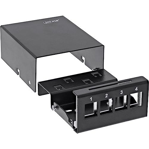 InLine® Patchfeld-Dose Aufputz für 4X Keystone RJ45, Metall, schwarz RAL9005