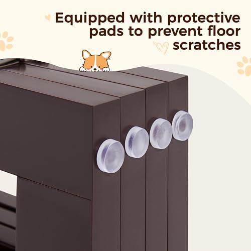 Image of Yaheetech Freestanding Pet Gate Indoor 4-Panel Wooden Stair Gate for Small and Medium Dogs, Foldable Dog Fence with 2 Support Feet,Pets Door for Doorways /Stairs /Halls /Kitchen (91cmH, Espresso)