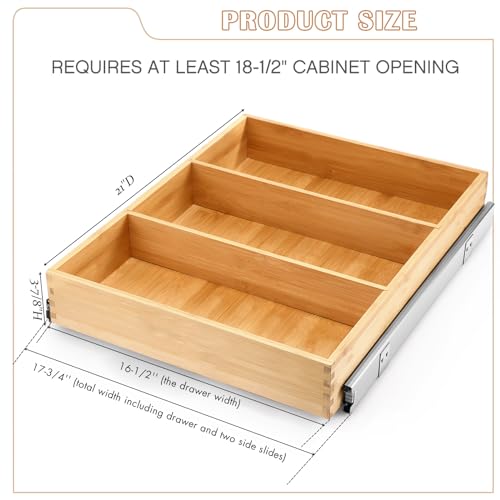 Image of Fabsome Pull Out Cabinet Drawer Organizer for Kitchen, Sliding Bamboo Wood Storage Rack Organization, Gliding Cupboard Shelf for Pantry, Slide Out Spice Rack Container Lid Organizer, 18 inchW x 21 inchD
